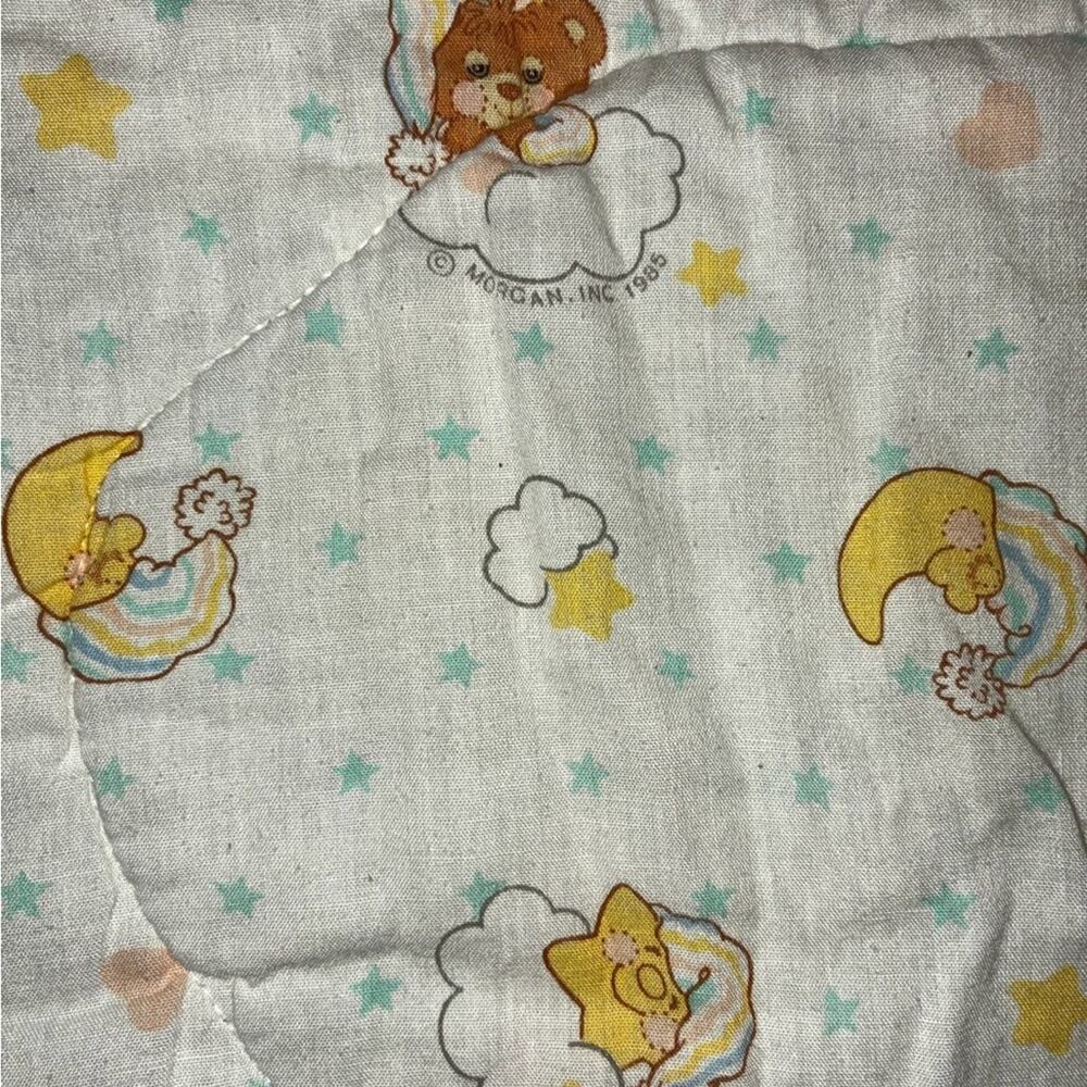 💰Vintage 80s Morgan Teddy Beddy Bear Baby Quilted Crib Blanket Comforter Moon